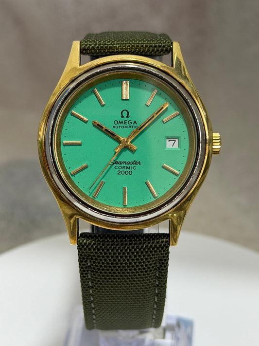 W017 Omega Seamaster Cosmic 2000 Automatic, turquoise-green dial, 38 mm — front view