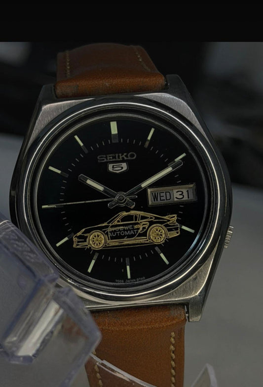 Seiko 5 Automatic Day-Date Black Dial w/ Car Motif