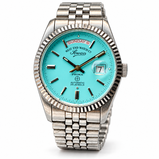 W0066 West End Sowar Prima turquoise dial 41mm on white background