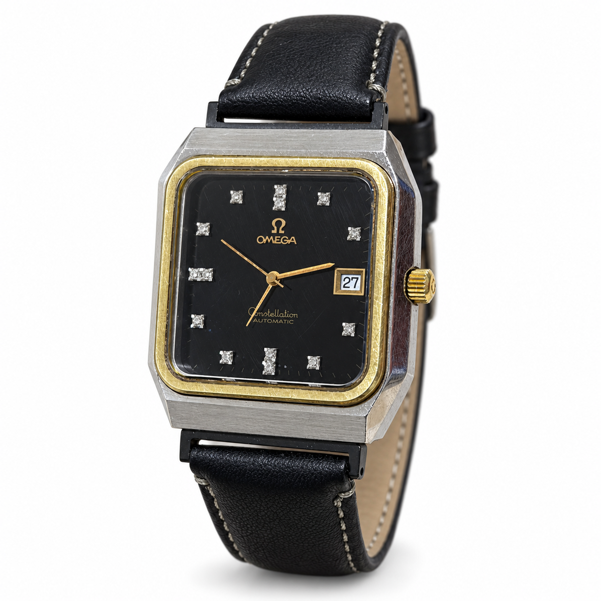 W0067 Omega Constellation 37mm black dial on white background
