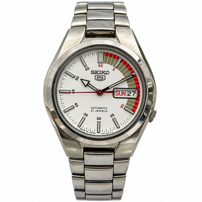 Seiko 5 white and red dial main photograph