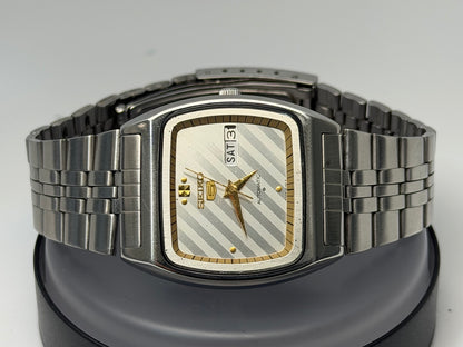 Vintage Seiko 5 rectangular silver dial watch original photo