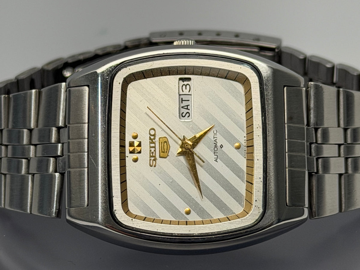 Vintage Seiko 5 rectangular silver dial watch original photo