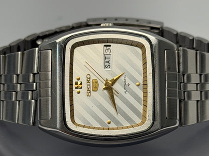 Vintage Seiko 5 rectangular silver dial watch original photo