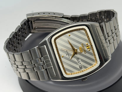Vintage Seiko 5 rectangular silver dial watch original photo