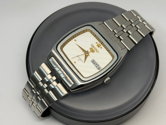 Vintage Seiko 5 rectangular silver dial watch original photo