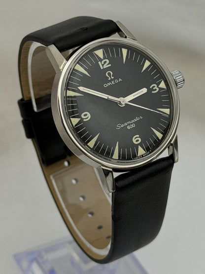 W020 Omega custom-repainted black dial watch – original three quarter photo