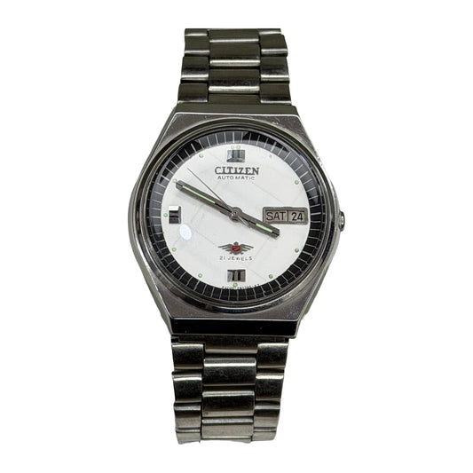 CITIZEN Automatic – Silver Dial, Day-Date, Vintage Wristwatch — front product photograph on a white background