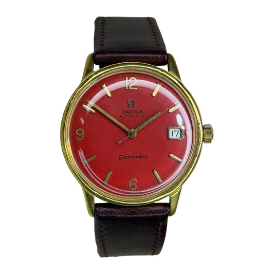 OMEGA Seamaster Automatic – Red Date Dial, Gold-Tone Case on a white background