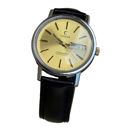 OMEGA Seamaster – Gold Dial, Day-Date, Automatic Watch (Vintage) — front product photograph on a white background