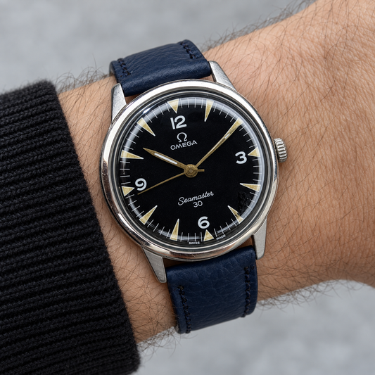 Omega Seamaster 30 — Black Dial — AI-styled wrist view