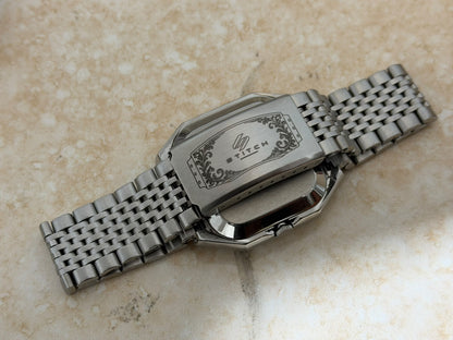 Vintage Seiko Automatic Custom Watch Engraved Floral & Wave Motif Dial 21 Jewels Retro Octagon Case