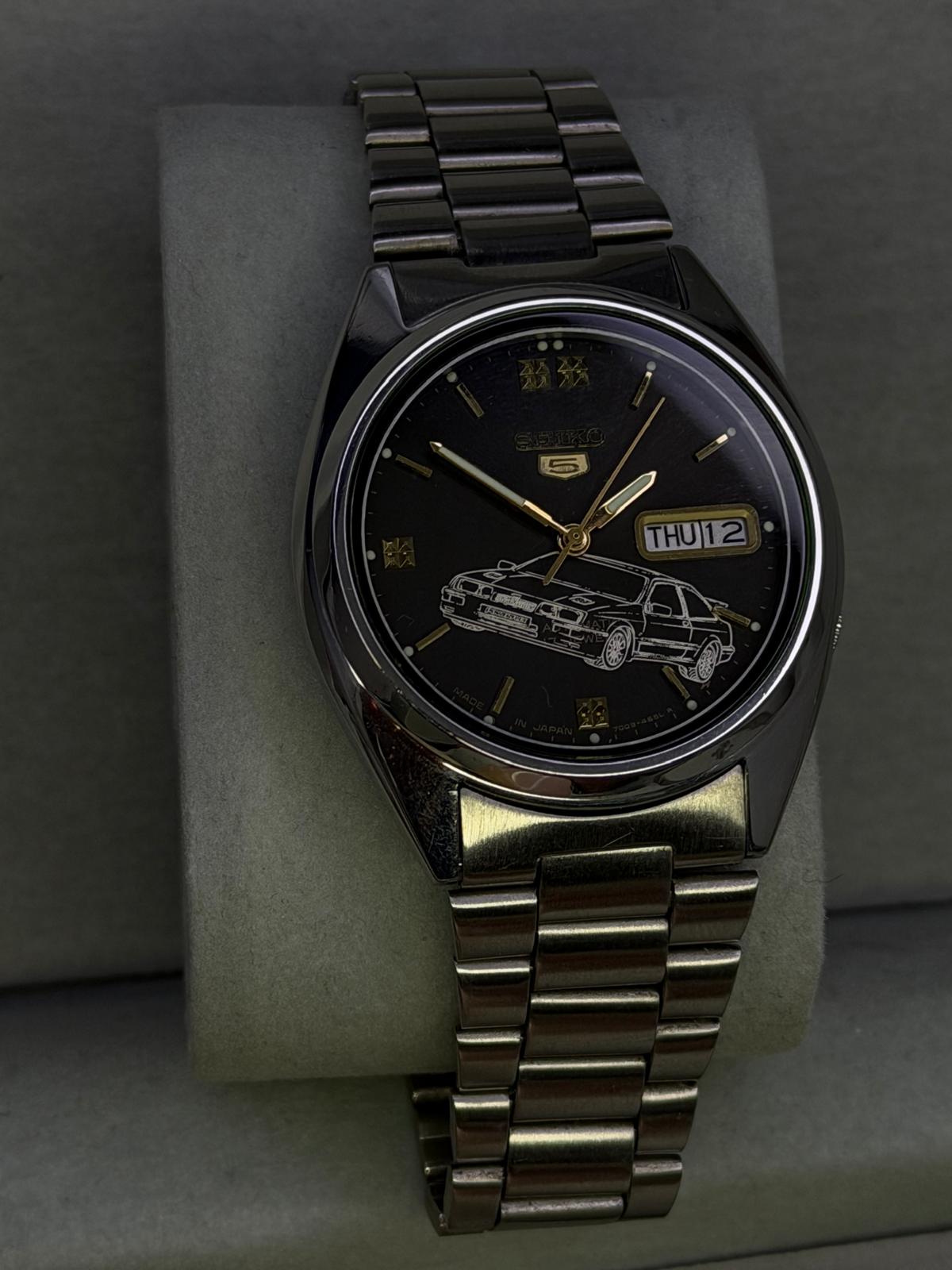 Vintage Seiko with custom engraved dial Ford 1980s Serria