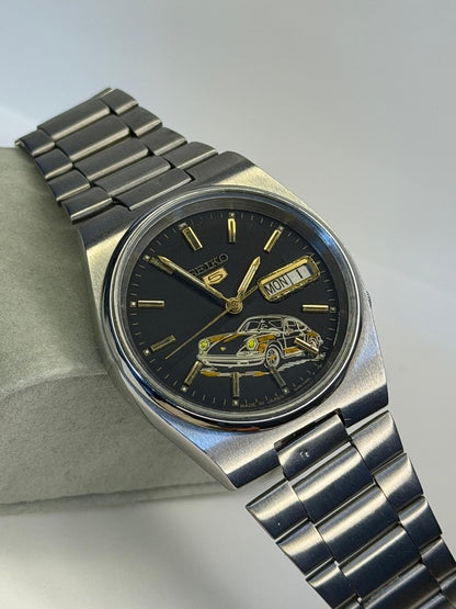 Seiko 5 automatic vintage engraved Porsche.