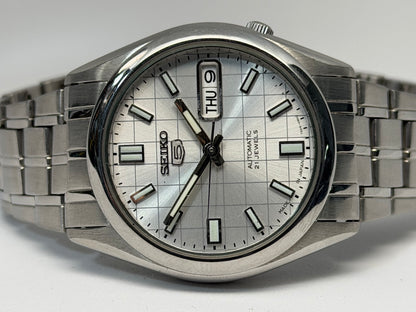 Seiko 5 silver grid dial automatic watch — original photograph