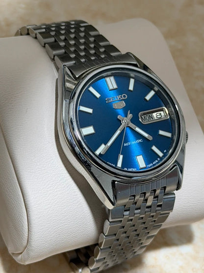 Seiko 7009 Automatic — Custom Metallic Blue Dial, 34mm